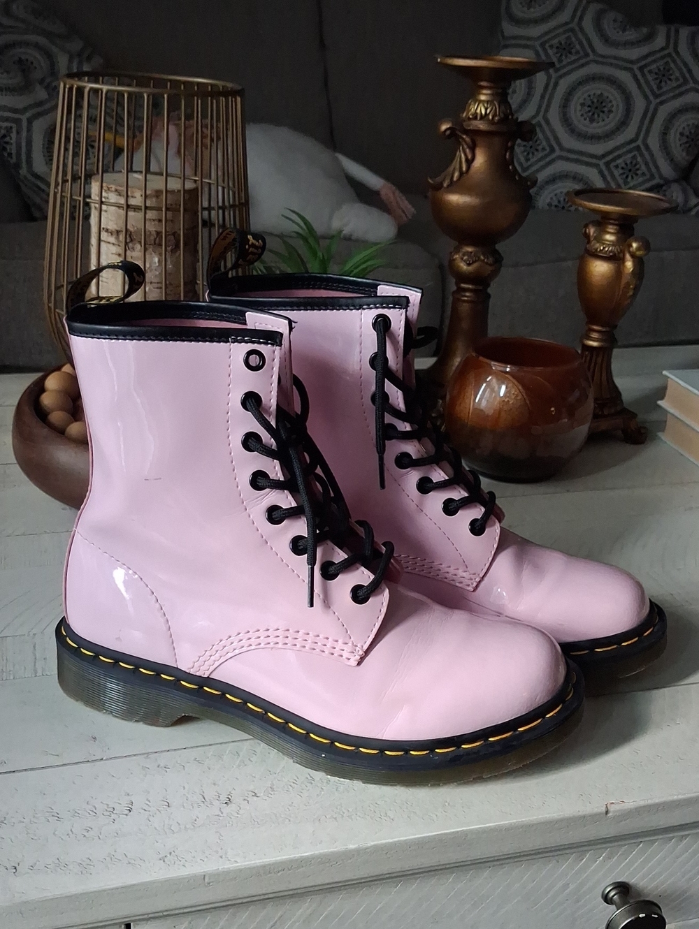 Dr. Martens Pink Patent Lace-Up Combat Boots